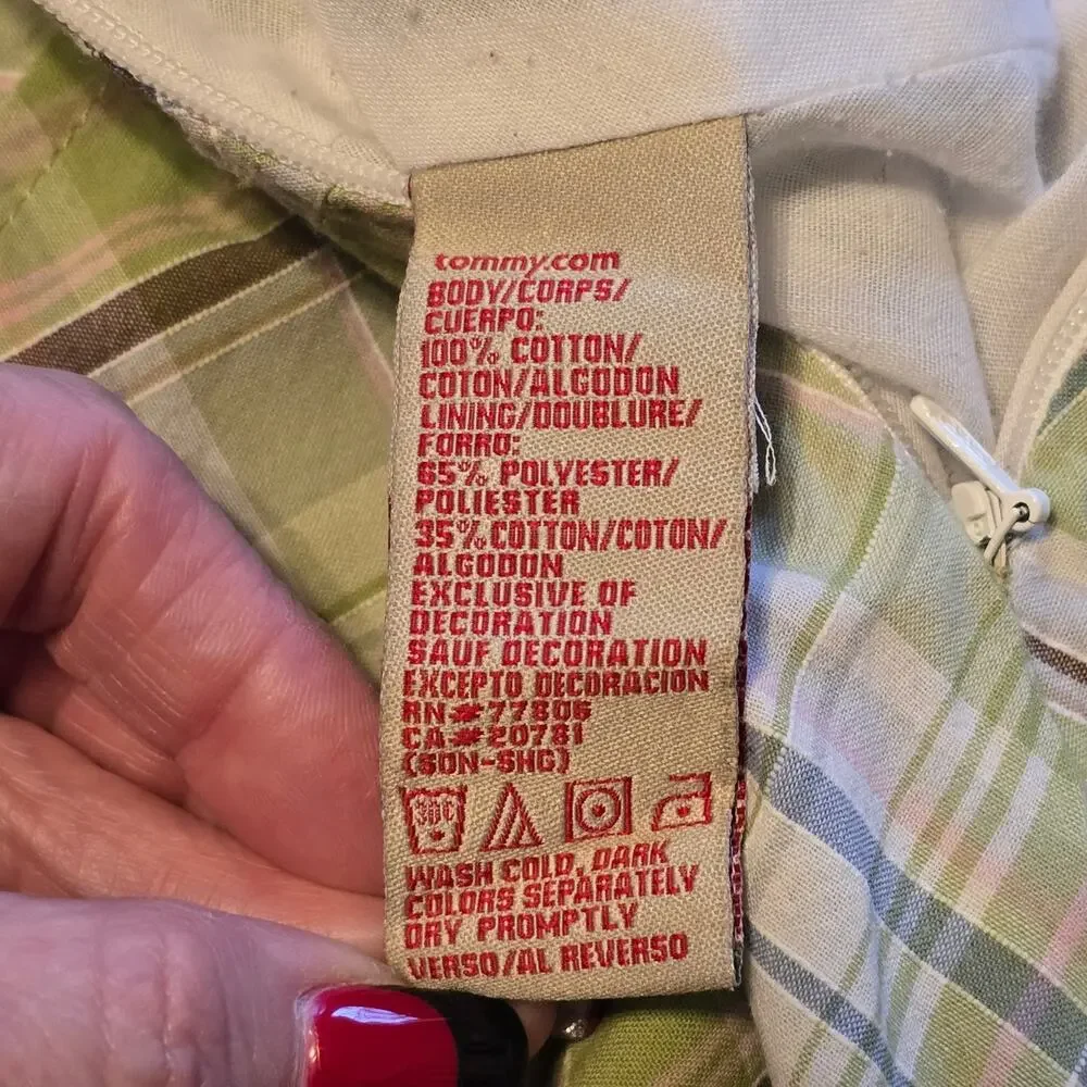 Vintage Tommy Jeans Babydoll Dress Womens Size Medium Green Plaid Preppy Y2K - Picture 5 of 14